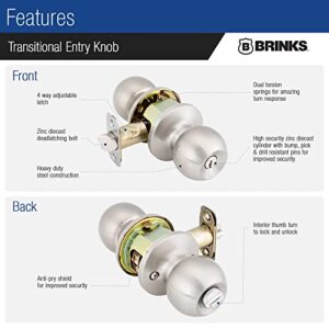 BRINKS – Transitional Keyed Entry Ball Door Knob, Satin Nickel - Designed for Traditional and Transitional Homes and Blends Seamlessly with Interior Décor (E2415-119)