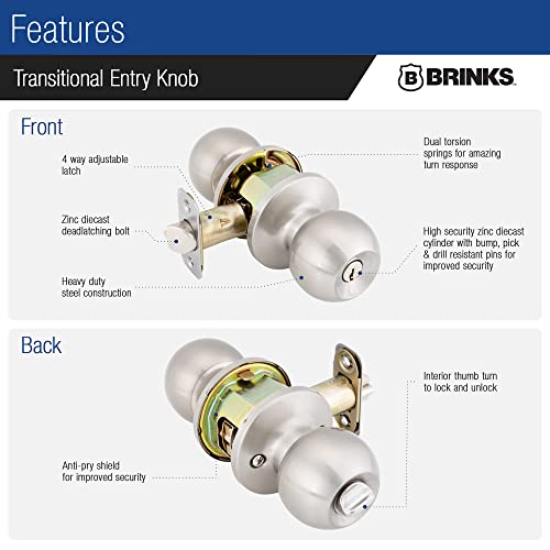 BRINKS – Transitional Keyed Entry Ball Door Knob, Satin Nickel - Designed for Traditional and Transitional Homes and Blends Seamlessly with Interior Décor (E2415-119)