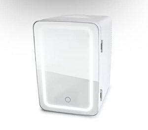 personal chiller led lighted mini fridge with mirror door refrigerator, white