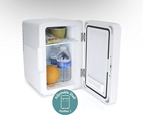 Personal Chiller LED Lighted Mini Fridge with Mirror Door Refrigerator, White