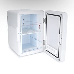 Personal Chiller LED Lighted Mini Fridge with Mirror Door Refrigerator, White