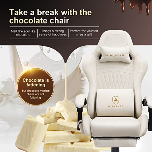 GTPLAYER Chair Computer Gaming Chair (Leather, Ivory)