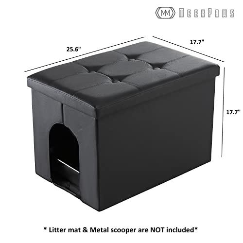 MEEXPAWS Stainless Steel cat Litter Box Enclosure Furniture Hidden, Cat washroom Bench Storage Cabinet | Large Space | Dog Proof | Waterproof Inside| Easy Assembly (Black)