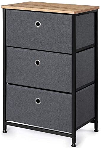 Camabel 28” Vertical Dresser Storage Tower with 3 Drawers Large Capacity Fabric Nightstand Drawer with Sturdy Steel Frame and Rustproof Wood Top Organizer Unit for Living Room Bedroom Hallway Closet