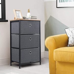 Camabel 28” Vertical Dresser Storage Tower with 3 Drawers Large Capacity Fabric Nightstand Drawer with Sturdy Steel Frame and Rustproof Wood Top Organizer Unit for Living Room Bedroom Hallway Closet