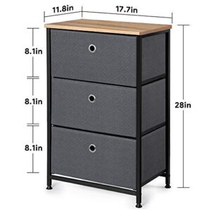 Camabel 28” Vertical Dresser Storage Tower with 3 Drawers Large Capacity Fabric Nightstand Drawer with Sturdy Steel Frame and Rustproof Wood Top Organizer Unit for Living Room Bedroom Hallway Closet