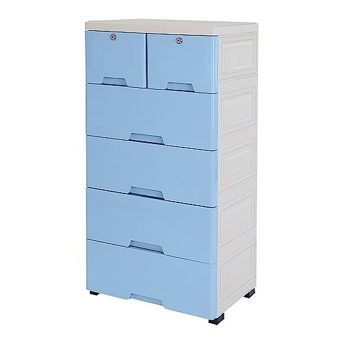 Futchoy Plastic Drawers Dresser,Chest of Drawers with Storage, Storage Cabinet with 6 Drawers,Closet Drawers Tall Dresser Organizer for Clothing,Nursery,Bedroom (Blue)