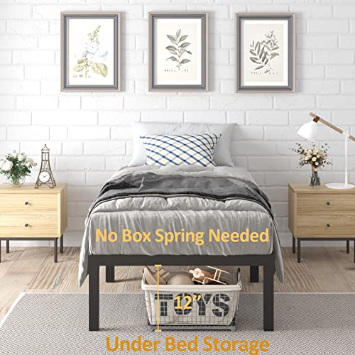 FUIOBYVV Twin Bed Frames, 14 Inch Heavy Duty Metal Platform Bed Frame Twin Size Support Up to 3500 lbs, No Box Spring Needed/No Shaking/Steel Slat Support/Noise Free/Easy Assembly