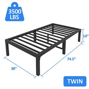 FUIOBYVV Twin Bed Frames, 14 Inch Heavy Duty Metal Platform Bed Frame Twin Size Support Up to 3500 lbs, No Box Spring Needed/No Shaking/Steel Slat Support/Noise Free/Easy Assembly