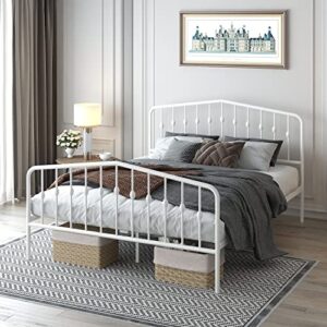 fuiobyvv metal bed frame full size platform with vintage headboard and footboard sturdy premium steel slat support mattress foundation no box spring needed white