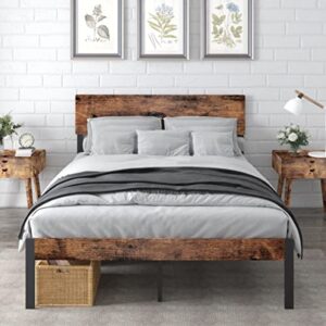 bilily king bed frame with wooden headboard and footboard, metal platform bed frame with strong steel slat support, mattress foundation/no box spring needed/non-slip/noise free