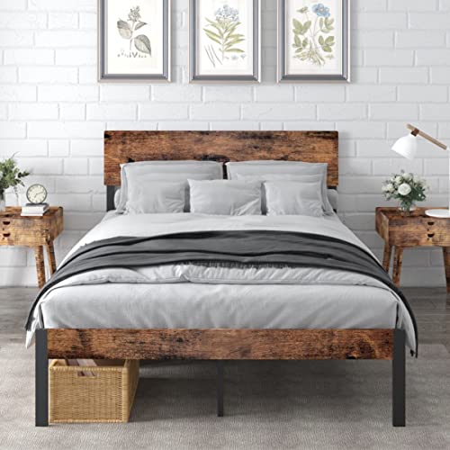 Bilily King Bed Frame with Wooden Headboard and Footboard, Metal Platform Bed Frame with Strong Steel Slat Support, Mattress Foundation/No Box Spring Needed/Non-Slip/Noise Free