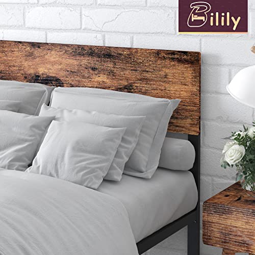 Bilily King Bed Frame with Wooden Headboard and Footboard, Metal Platform Bed Frame with Strong Steel Slat Support, Mattress Foundation/No Box Spring Needed/Non-Slip/Noise Free