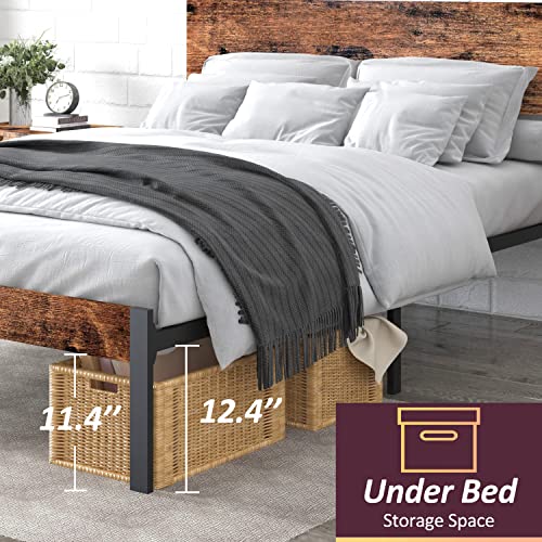 Bilily King Bed Frame with Wooden Headboard and Footboard, Metal Platform Bed Frame with Strong Steel Slat Support, Mattress Foundation/No Box Spring Needed/Non-Slip/Noise Free