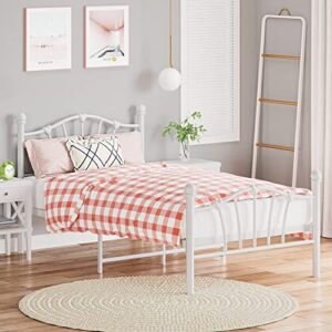 amyove white twin metal bed frame with heart shaped headboard and footboard solid metal platform mattress foundation noise-free heavy duty bed slats support no box spring needed, easy assembly