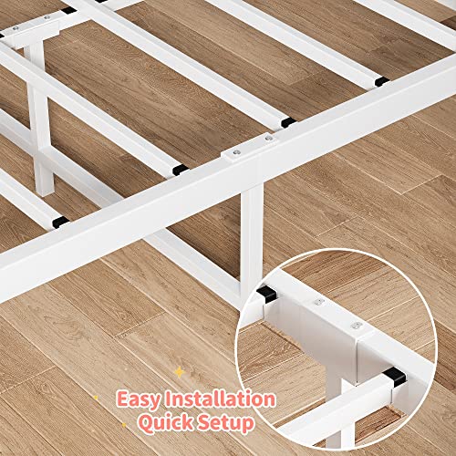 Amyove White Twin Metal Bed Frame with Heart Shaped Headboard and Footboard Solid Metal Platform Mattress Foundation Noise-Free Heavy Duty Bed Slats Support No Box Spring Needed, Easy Assembly