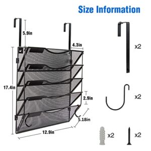 BOHDK Wall File Organizer 5 Pockets, Hanging File Organizer, Foldable Mesh Hanging File Holder with Label Panel | 2 Hooks | Wall Mount & Door Hanging for Office Home