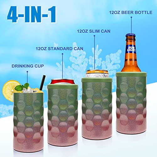 4-IN-1 Can Cooler for 12 oz Slim Cans | 12oz Standard Cans | 12oz Beer Bottles, Stainless Steel Double-walled Vacuum Insulated Drink Holder