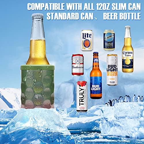 4-IN-1 Can Cooler for 12 oz Slim Cans | 12oz Standard Cans | 12oz Beer Bottles, Stainless Steel Double-walled Vacuum Insulated Drink Holder