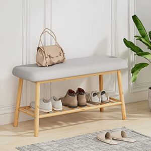 bamworld shoe bench with storage bamboo entryway bench with cushion seat storage benches for bedroom living room indoor(nature)
