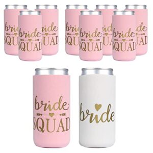 partygifts&beyond 10packs bridesmaid can cooler, bride squad can sleeve for bachelorette party decoration slim can koozies(pink)