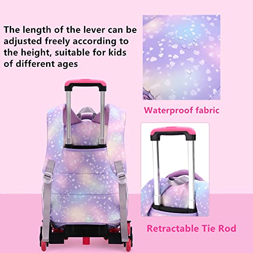 LANSHIYA Dream Princess Wind Rolling Backpack for Girls Wheeled Travel Bag Trolley School Bag Purple Two Wheels