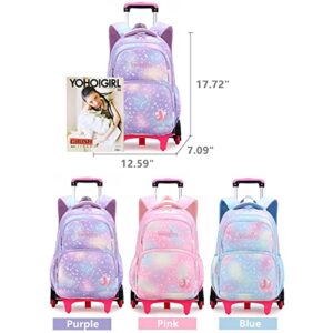 LANSHIYA Dream Princess Wind Rolling Backpack for Girls Wheeled Travel Bag Trolley School Bag Purple Two Wheels