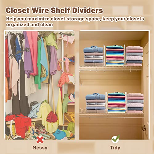 Set of 12 Wire Shelf Divider for Closet Organization Clothes Wardrobe Separators Closet Shelf Organizer Closet Shelf Divider Shelving Storage Rack Separator for Cabinets Kitchen Office, White