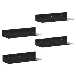 OMNINOVA Acrylic Adhesive Shelf Set of 4, 12" Small Floating Shelves for Wall Storage to Expand Space, Wall Shelves Decor for Bedroom, Living Room, Bathroom with Cable Organizer-Black