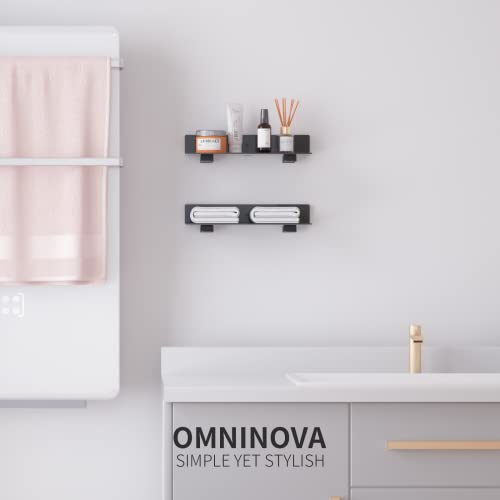 OMNINOVA Acrylic Adhesive Shelf Set of 4, 12" Small Floating Shelves for Wall Storage to Expand Space, Wall Shelves Decor for Bedroom, Living Room, Bathroom with Cable Organizer-Black