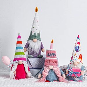 unanscre Birthday Gnomes Plush Elf Decoration - 4PCS Happy Birthday Handmade Swedish Tomte Dolls, Cute Scandinavian Gnomes for Home Farmhouse Table Ornament, Party Favor Gifts, Tiered Tray Decor