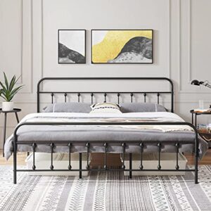 yaheetech classic metal platform bed frame mattress foundation with victorian style iron-art headboard/footboard/under bed storage/no box spring needed/king size black
