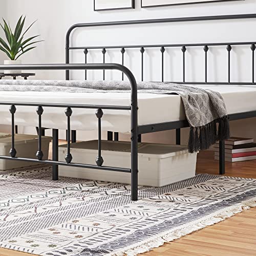 Yaheetech Classic Metal Platform Bed Frame Mattress Foundation with Victorian Style Iron-Art Headboard/Footboard/Under Bed Storage/No Box Spring Needed/King Size Black