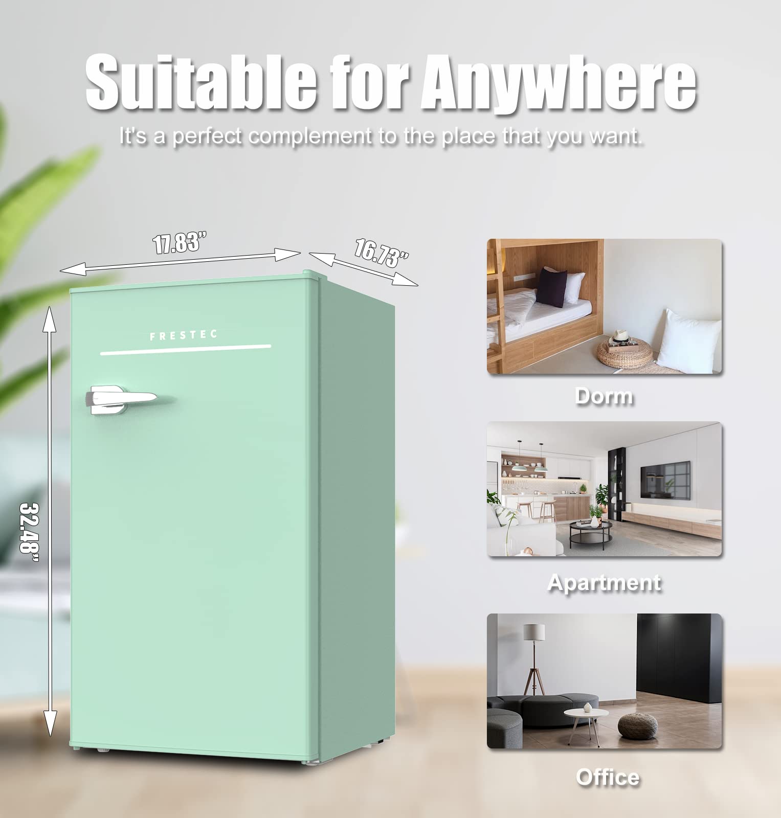 Frestec Mini Fridge with Freezer,Small Refrigerator,Mini Fridge for Bedroom,3.1 Cu Ft Single Door Compact,Energy Saving,Low Noise,Mini Fridge for Office (Retro Green with Handle）