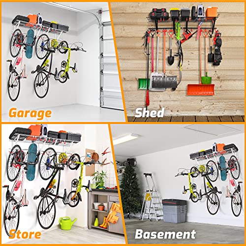 PLKOW Garage Wall Shelving 2-Pack Includes Bike Hooks, Sturdy Adjustable Garage Shelving Wall Mount (White, 2-Pack, New)