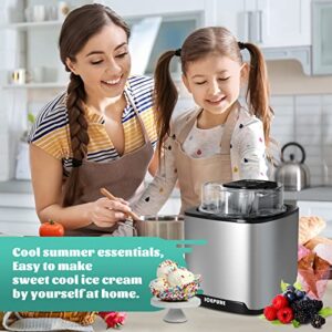 ICEPURE Ice Cream Maker, Soft Serve Ice Cream Machine Countertop, 2.1 Quarts Large Capacity Freezer Bowl, Homemade Ice Cream, Frozen Yogurt, and Gelato. Gifts for Kids, Recipe, Stainless Steel