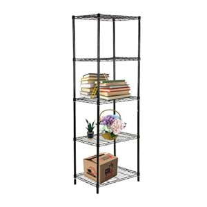 leejay 5 tier black wire shelving unit, heavy-duty standing storage metal shelf rack for bathroom kitchen,garage 20.87" w*13.78" d*61.02" h
