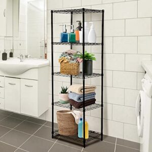 LEEJAY 5 Tier Black Wire Shelving Unit, Heavy-Duty Standing Storage Metal Shelf Rack for Bathroom Kitchen,Garage 20.87" W*13.78" D*61.02" H