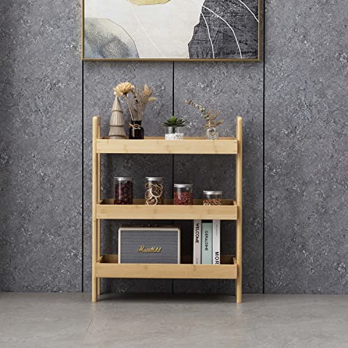 PELYN 3-Tier Storage Shelves, Bamboo Shelving Unit Storage Racks for Livingroom Bathroom Kitchen Office Garage