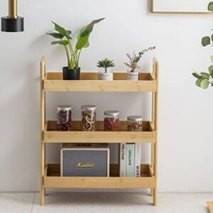 PELYN 3-Tier Storage Shelves, Bamboo Shelving Unit Storage Racks for Livingroom Bathroom Kitchen Office Garage