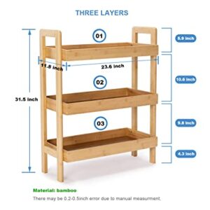 PELYN 3-Tier Storage Shelves, Bamboo Shelving Unit Storage Racks for Livingroom Bathroom Kitchen Office Garage