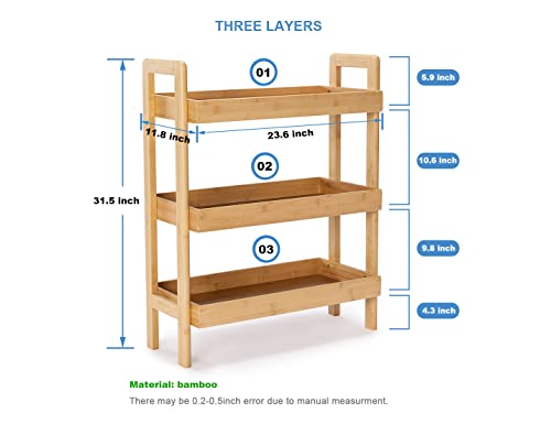 PELYN 3-Tier Storage Shelves, Bamboo Shelving Unit Storage Racks for Livingroom Bathroom Kitchen Office Garage