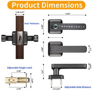 Fingerprint Door Lock for Bedroom, 4-in-1 Smart Door Lock with App, Digital Level Lock, Keyless Entry Door Lock with Handle for Home Hotel Office & Interior Door