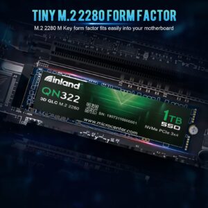 INLAND QN322 1TB NVME M.2 2280 PCIe Gen 3.0x4 3D NAND SSD Internal Solid State Drive, PCIe Express 3.1 and NVMe 1.4 Compatible (500 GB)