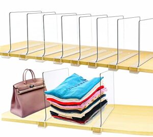 kikilie 8 pack clear shelf dividers, transparent closet organizer, acrylic dividers for purse,handbags,clothes,sweaters - no tool required organization locker wardrobe shelves organizers