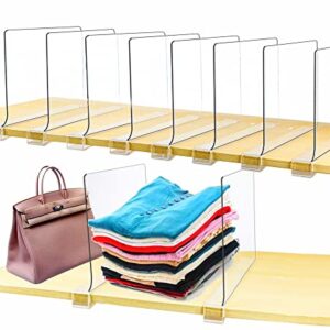 KIKILIE 8 Pack Clear Shelf Dividers, Transparent Closet Organizer, Acrylic Dividers for Purse,Handbags,Clothes,Sweaters - No Tool Required Organization Locker Wardrobe Shelves Organizers