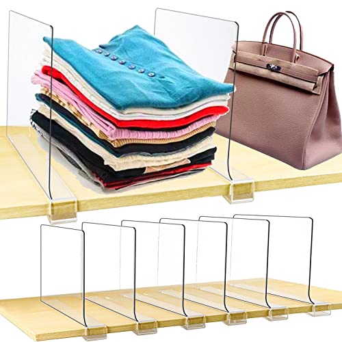 KIKILIE 8 Pack Clear Shelf Dividers, Transparent Closet Organizer, Acrylic Dividers for Purse,Handbags,Clothes,Sweaters - No Tool Required Organization Locker Wardrobe Shelves Organizers