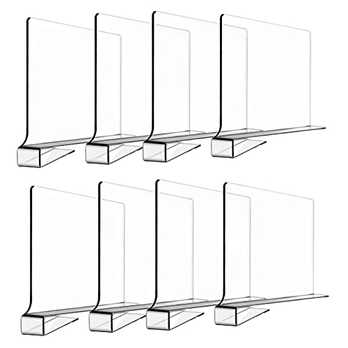 KIKILIE 8 Pack Clear Shelf Dividers, Transparent Closet Organizer, Acrylic Dividers for Purse,Handbags,Clothes,Sweaters - No Tool Required Organization Locker Wardrobe Shelves Organizers