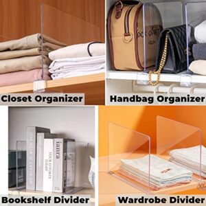 KIKILIE 8 Pack Clear Shelf Dividers, Transparent Closet Organizer, Acrylic Dividers for Purse,Handbags,Clothes,Sweaters - No Tool Required Organization Locker Wardrobe Shelves Organizers