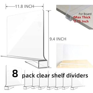 KIKILIE 8 Pack Clear Shelf Dividers, Transparent Closet Organizer, Acrylic Dividers for Purse,Handbags,Clothes,Sweaters - No Tool Required Organization Locker Wardrobe Shelves Organizers